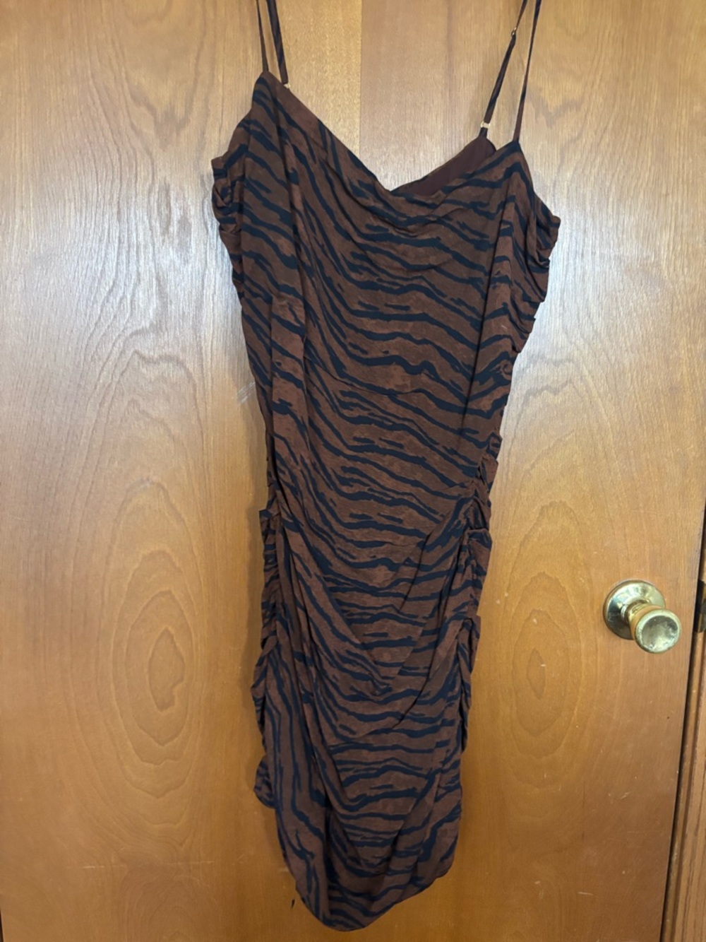 WeWoreWhat Brown and Black Zebra Ruched Mini Dress